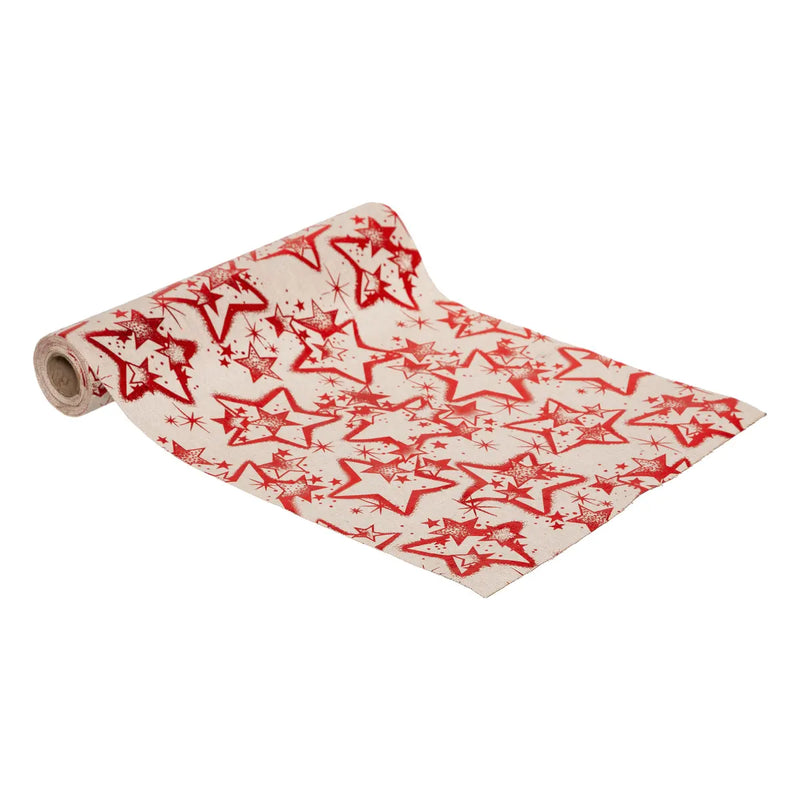 Runner in Cotone con Stelle Beige e Rosso 300 x 28 cm