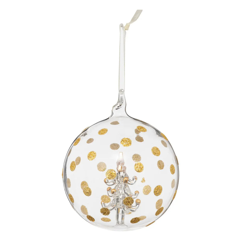 Sfera in Vetro con Albero a Pois Trasparente e Oro 8 cm