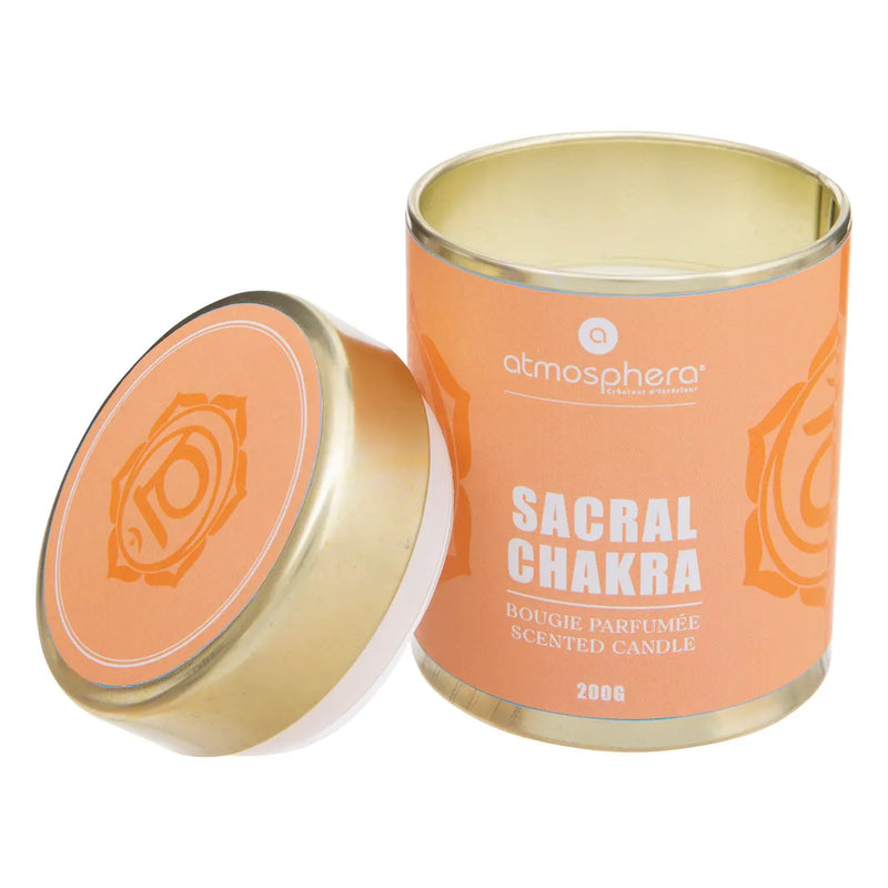 Candela Sacral Chakra con Contenitore in Metallo Arancio 200 gr