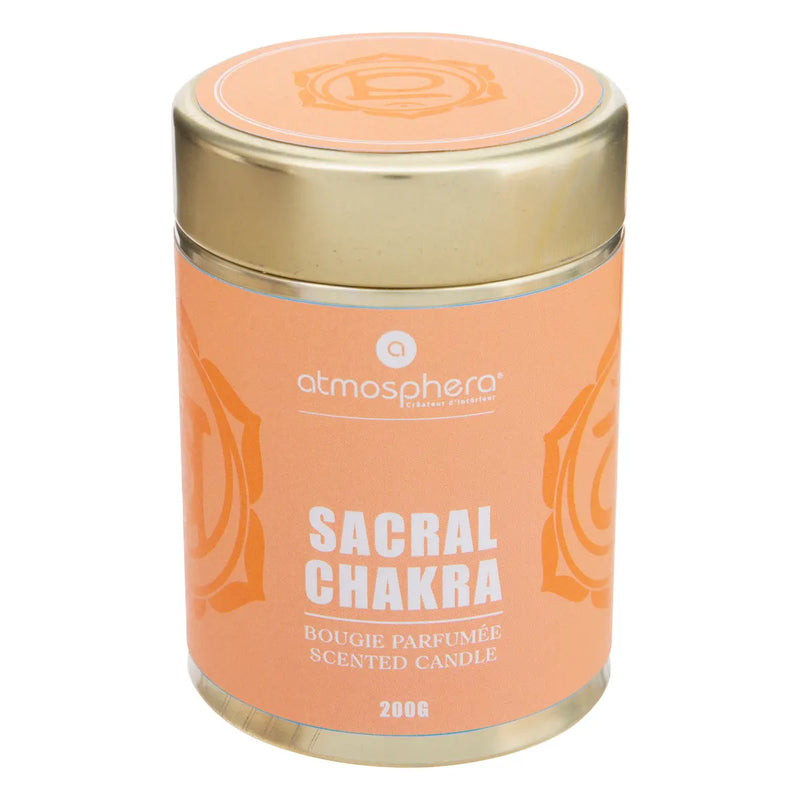 Candela Sacral Chakra con Contenitore in Metallo Arancio 200 gr