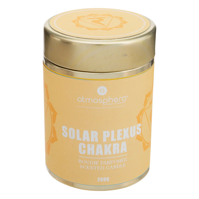 Candela Solar Plexus Chakra con Contenitore in Metallo Giallo 200 gr