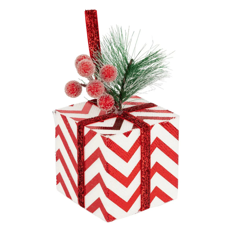 Pacco Regalo in PVC a Righe con Gancio Bianco e Rosso 12 x 8 x 8 cm