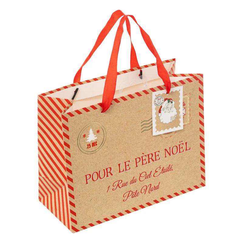 Borsa in Carta "Caro Babbo Natale" Beige 18 x 23 x 10 cm