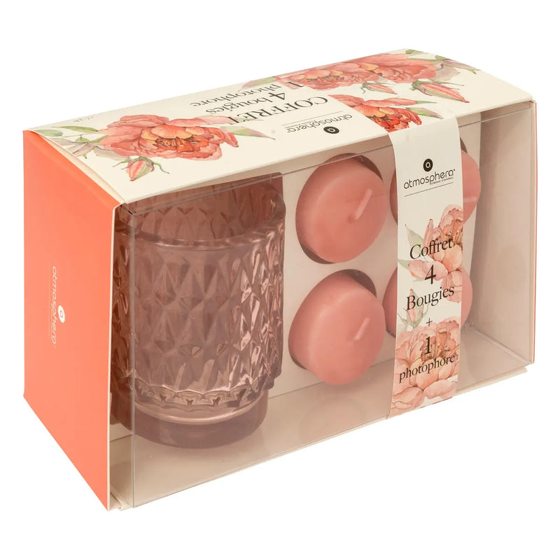 Cofanetto Portacandele + Candele Oudy Rosa - 5 pezzi