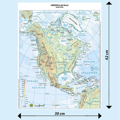 Cartina Scolastica America del Nord Fisica e Politica Double Face A3
