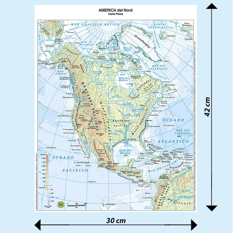 Cartina Scolastica America del Nord Fisica e Politica Double Face A3