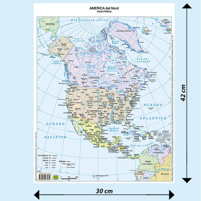 Cartina Scolastica America del Nord Fisica e Politica Double Face A3