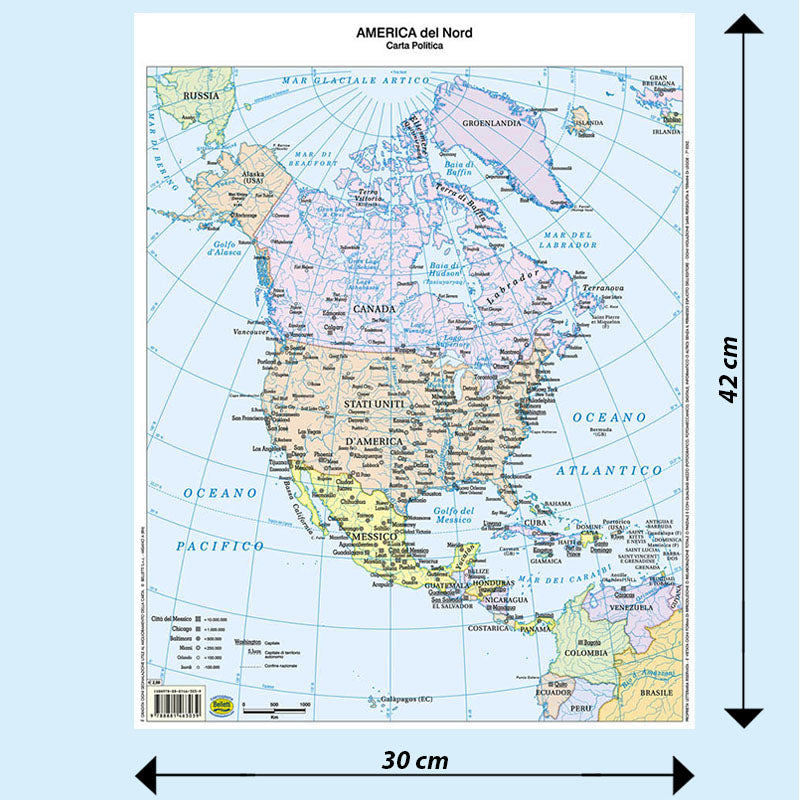 Cartina Scolastica America del Nord Fisica e Politica Double Face A3