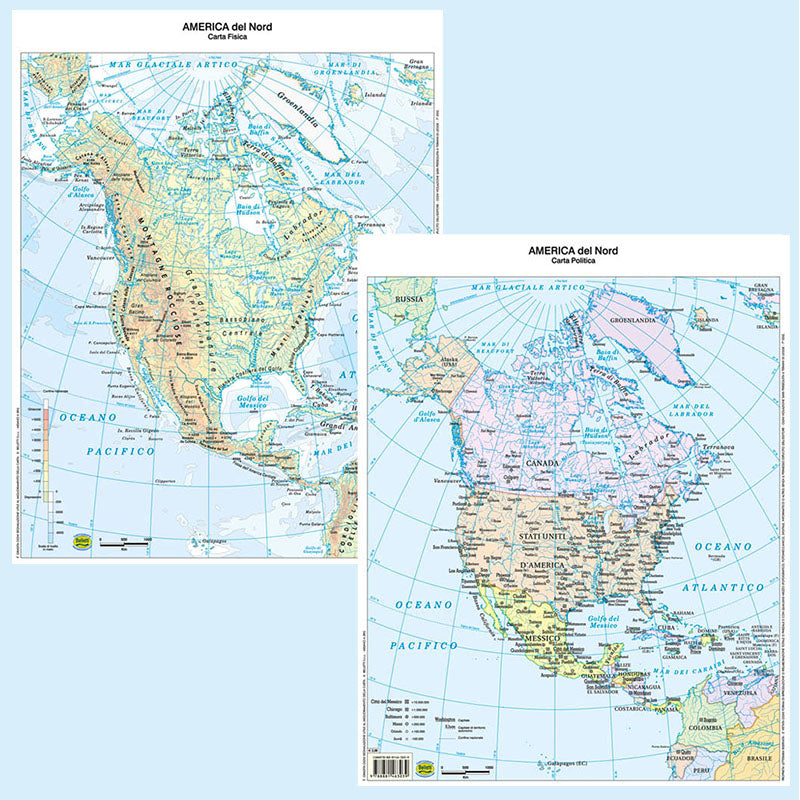 Cartina Scolastica America del Nord Fisica e Politica Double Face A3