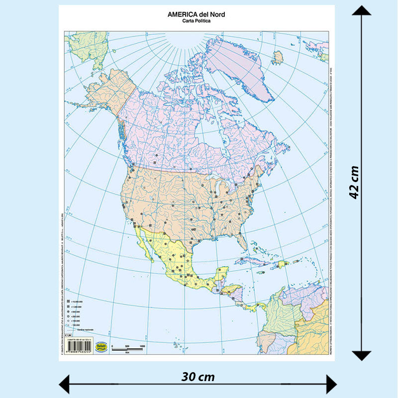 Cartina Scolastica Muta America del Nord Fisica e Politica Double Face A3