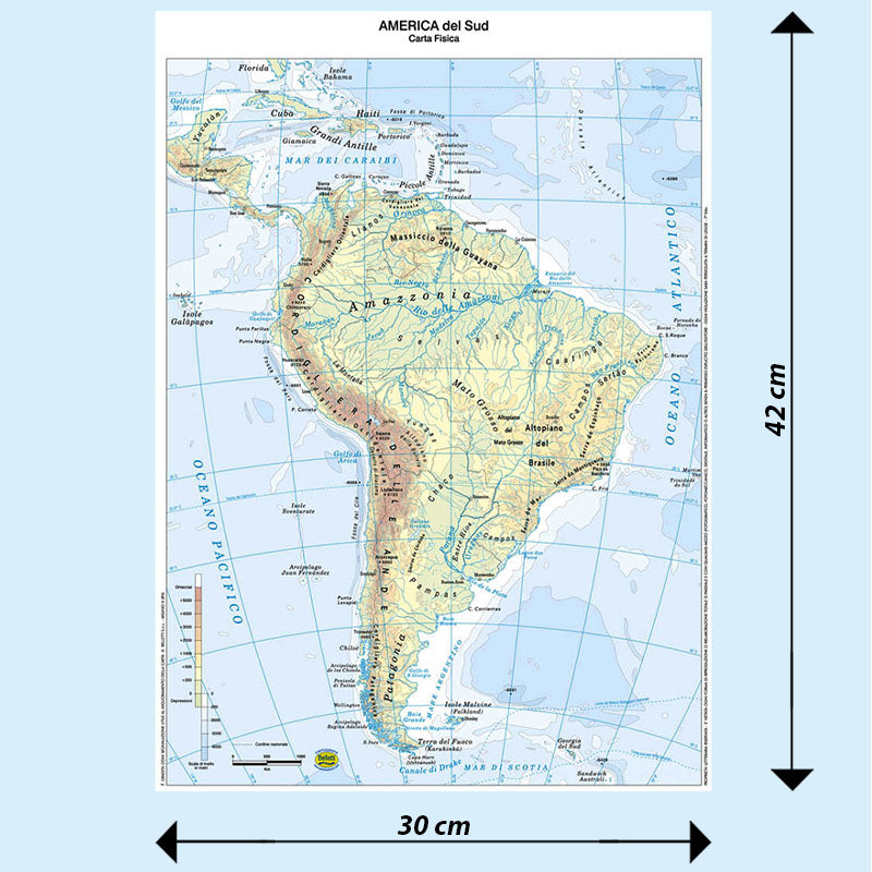 Cartina Scolastica America del Sud Fisica e Politica Double Face A3