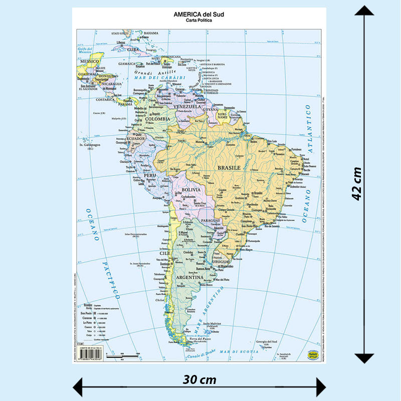 Cartina Scolastica America del Sud Fisica e Politica Double Face A3