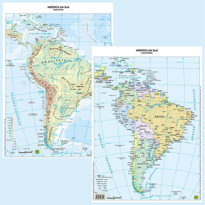 Cartina Scolastica America del Sud Fisica e Politica Double Face A3