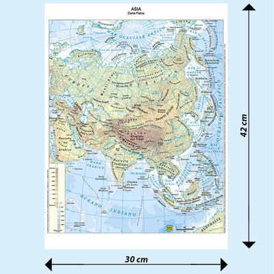 Cartina Scolastica Asia Fisica e Politica Double Face A3