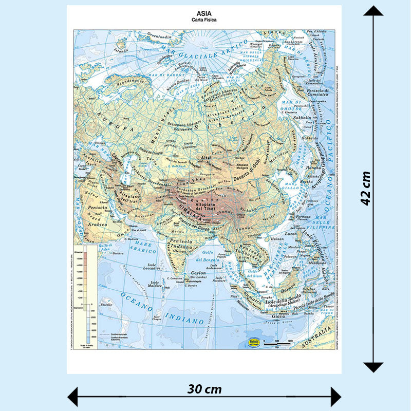 Cartina Scolastica Asia Fisica e Politica Double Face A3