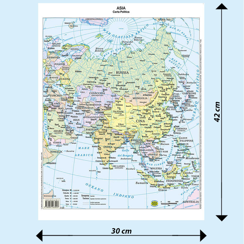 Cartina Scolastica Asia Fisica e Politica Double Face A3