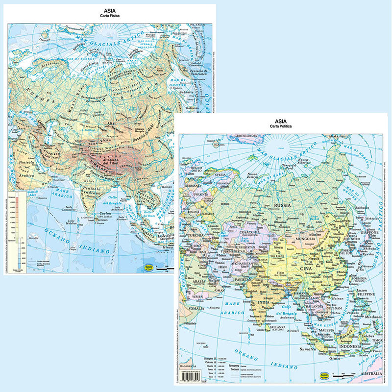 Cartina Scolastica Asia Fisica e Politica Double Face A3