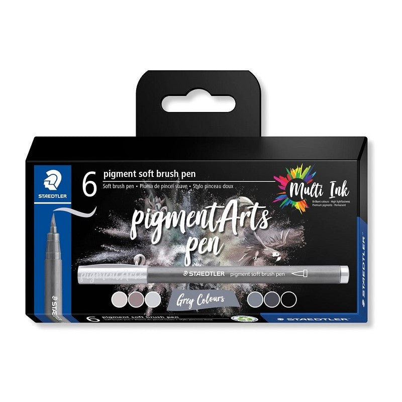 Pennarelli Pigment Arts Staedtler 372 Gray Colours con Punta a Pennello Morbida - 6 pezzi