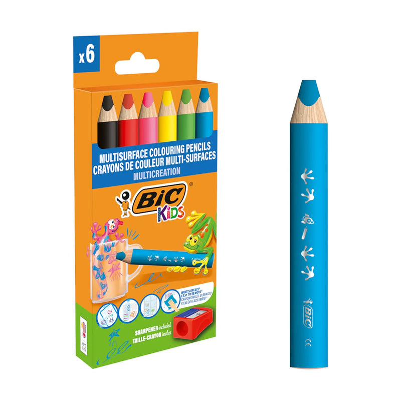 Matite Multisuperficie Triangolari Bic Kids con Punta da 10 mm con Temperino - 6 colori