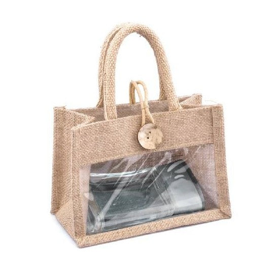 Borsa in Juta con Finestra e Bottone 18 x 10 x 13 cm - 10 pezzi