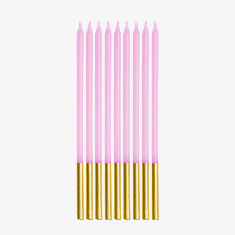 Candeline Compleanno Lilla con Base Oro 14 cm - 12 pezzi
