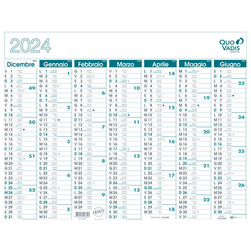 Calendario 14 Mesi Rigido Grande 2024 / 55 x 43 cm