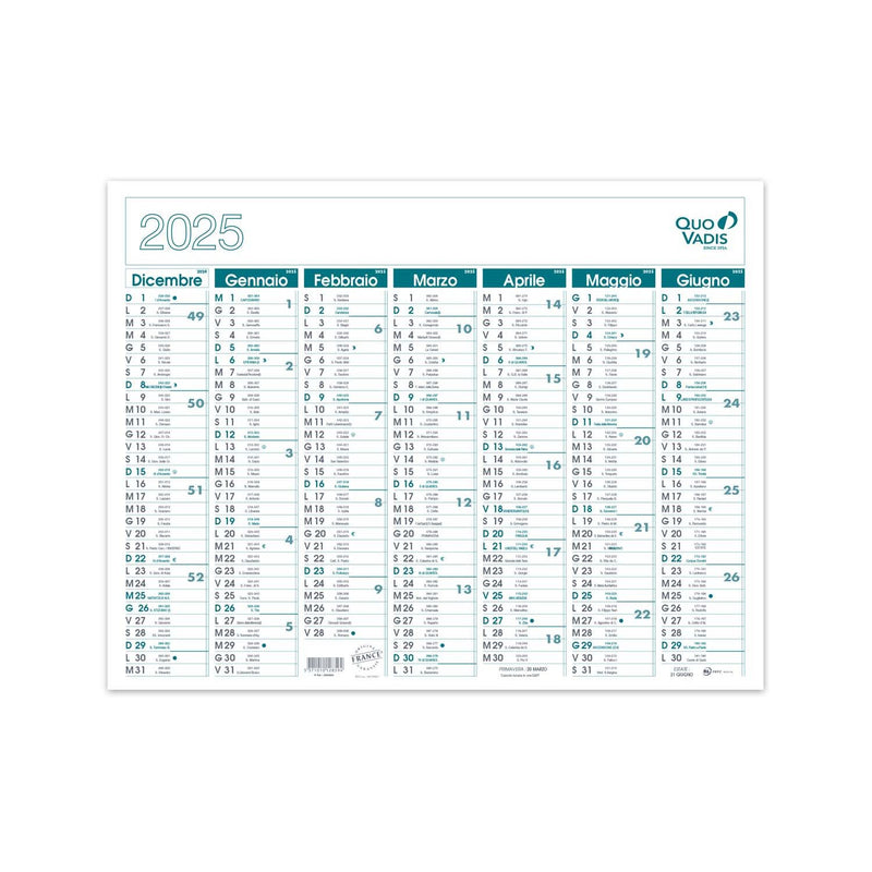 Calendario 14 Mesi Rigido Grande 2025 / 55 x 43 cm