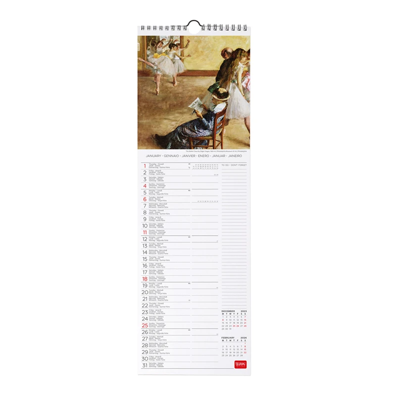 Calendario da Parete 12 Mesi Legami con Planner Annuale 2026 Impressionists 16 x 49 cm