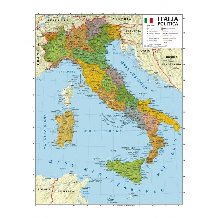 Cartina Geografica Italia Fisica e Politica Double Face 100 x 140 cm