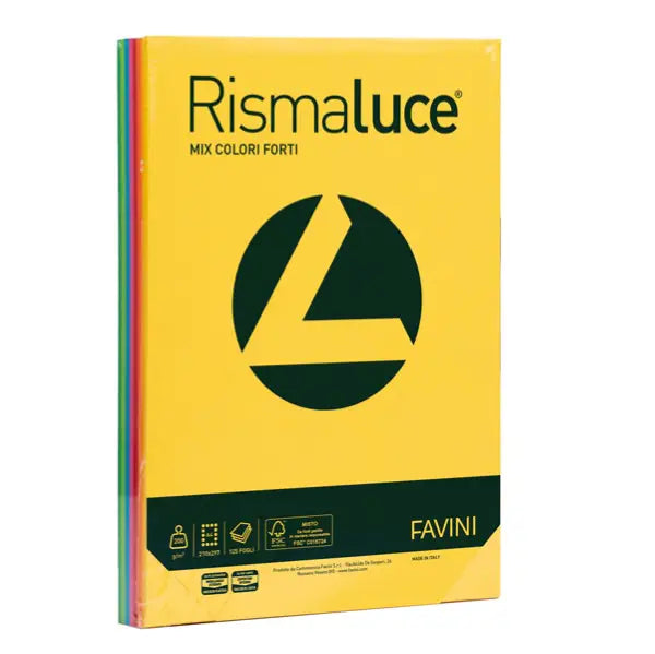 Carta Colorata Rismaluce Favini A4 Colori Forti Assoriti 200 gr / 125 Fogli