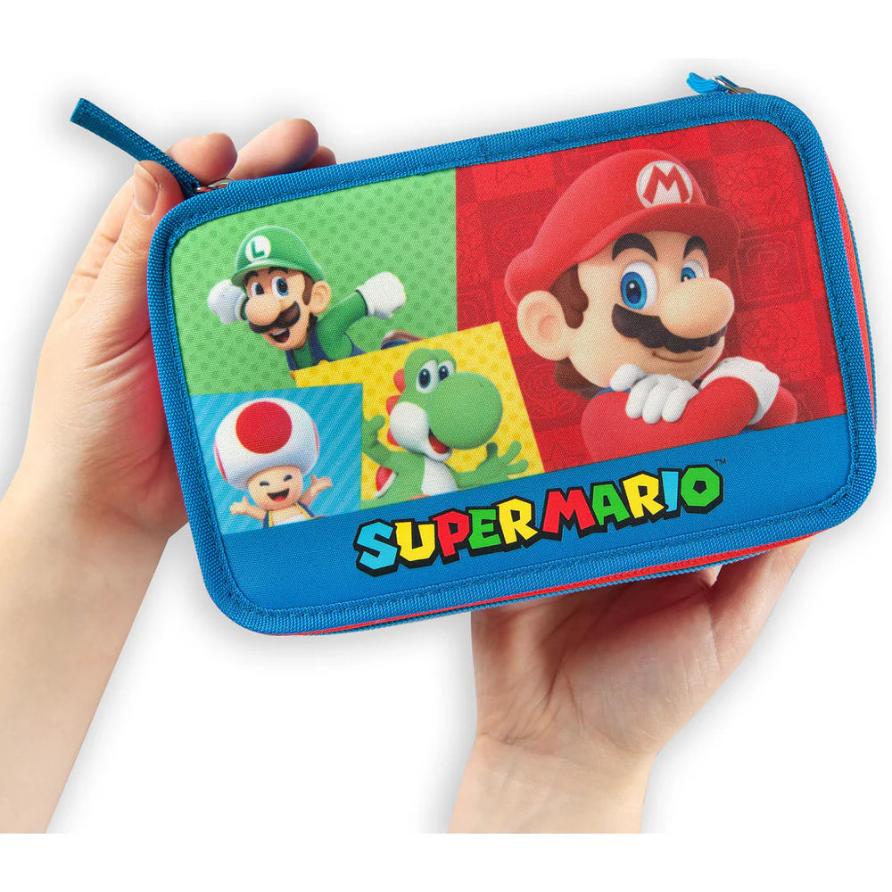 Trousse 3 Zip Super Mario Rouge/bleu - Marque Panini, Complète, Neuf Sous Blister