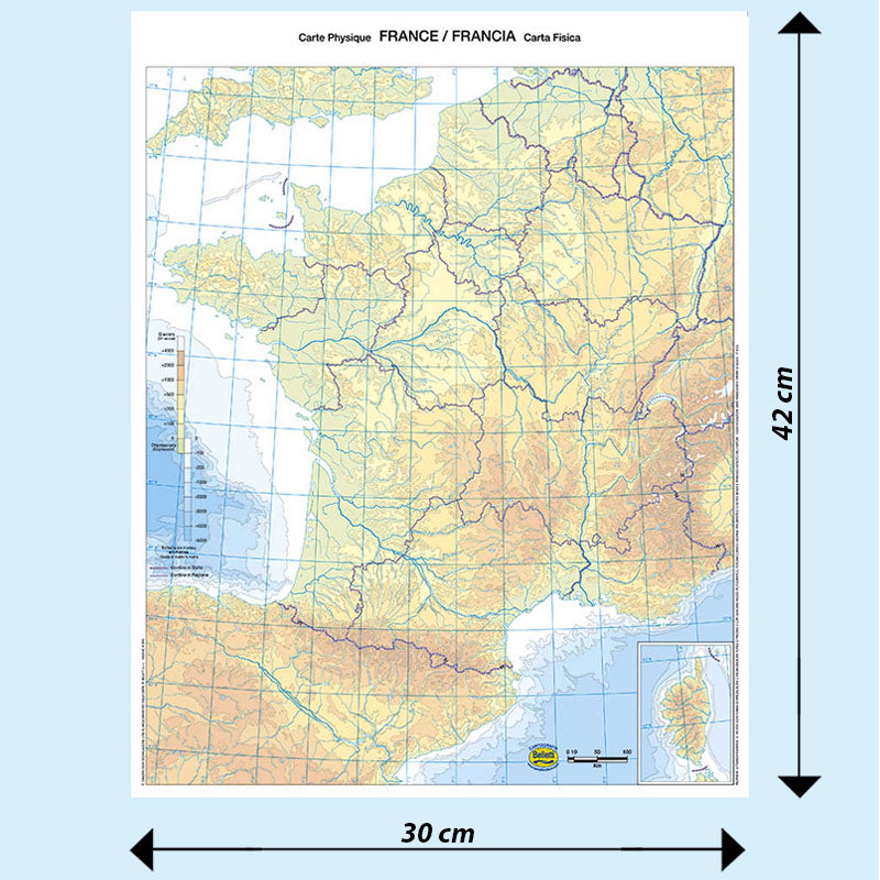Cartina Scolastica Muta Francia Fisica e Politica Double Face A3