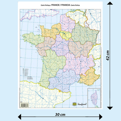 Cartina Scolastica Muta Francia Fisica e Politica Double Face A3