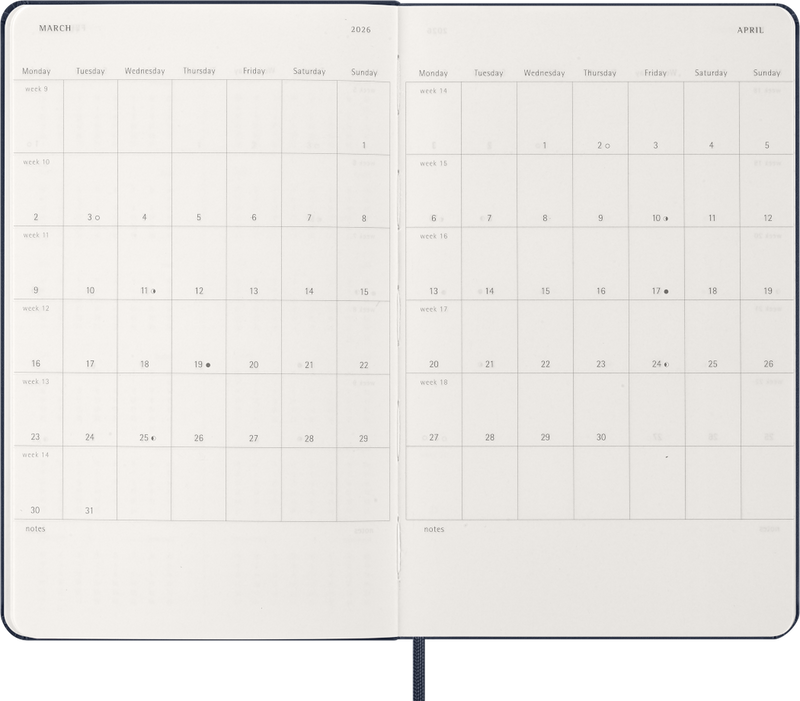 Agenda 12 Mesi Giornaliera Moleskine Large con Copertina Rigida Blu Zaffiro 2026