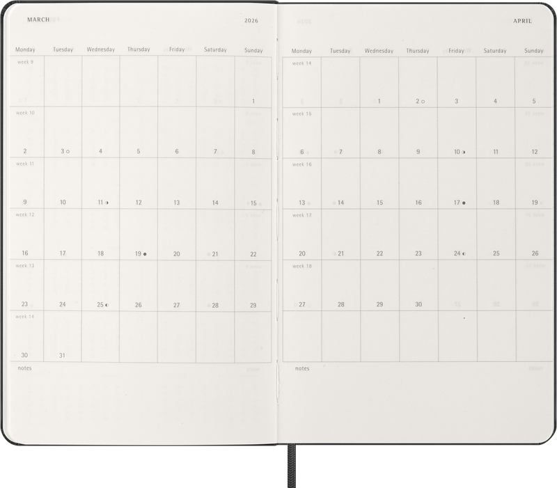 Agenda 12 Mesi Giornaliera Moleskine Large con Copertina Rigida Nero 2026
