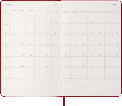 Agenda 12 Mesi Giornaliera Moleskine Large con Copertina Rigida Rosso 2026