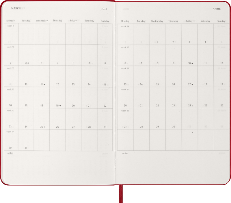 Agenda 12 Mesi Giornaliera Moleskine Large con Copertina Rigida Rosso 2026