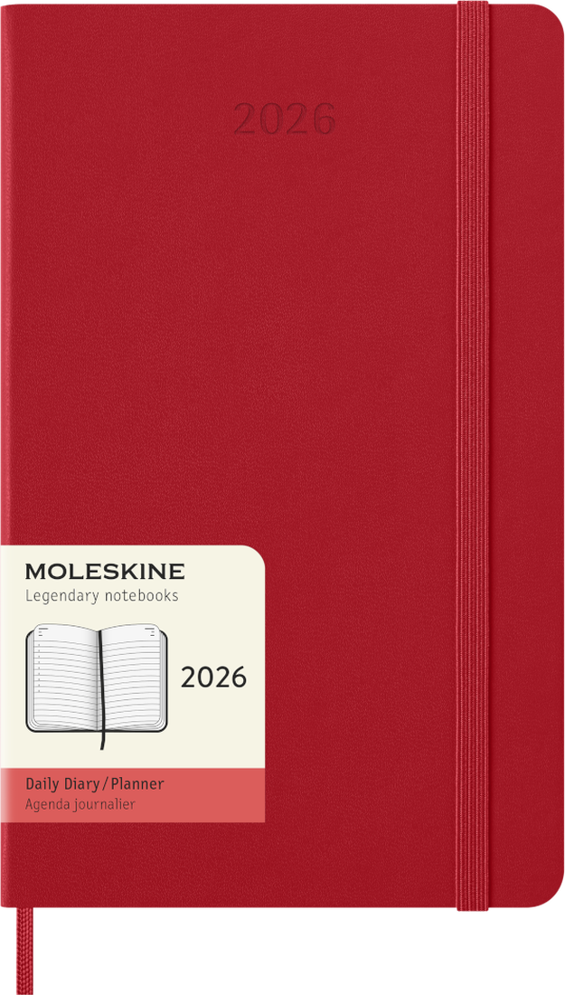 Agenda 12 Mesi Giornaliera Moleskine Large con Copertina Rigida Rosso 2026