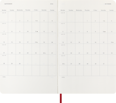 Agenda 12 Mesi Giornaliera Moleskine Large con Copertina Morbida Rosso 2026
