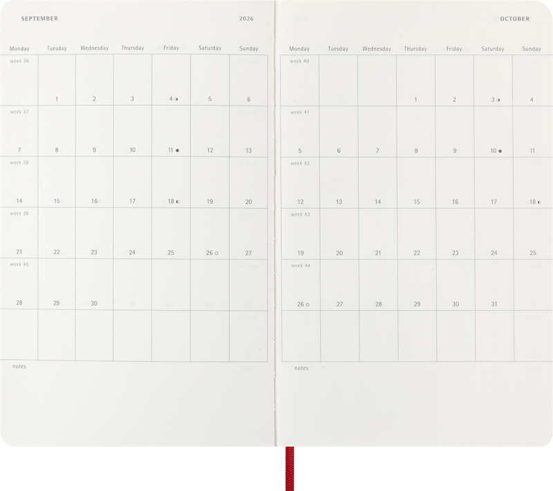 Agenda 12 Mesi Giornaliera Moleskine Large con Copertina Morbida Rosso 2026