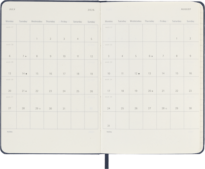 Agenda 12 Mesi Giornaliera Moleskine Pocket con Copertina Rigida Blu Zaffiro 2026