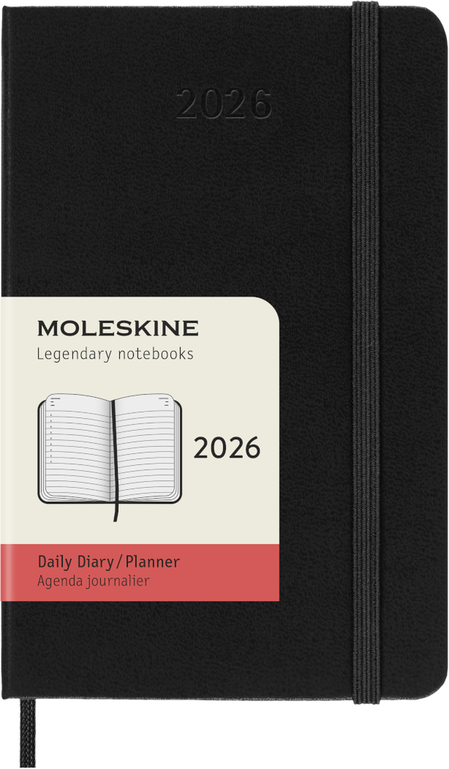 Agenda 12 Mesi Giornaliera Moleskine Pocket con Copertina Rigida Nero 2026