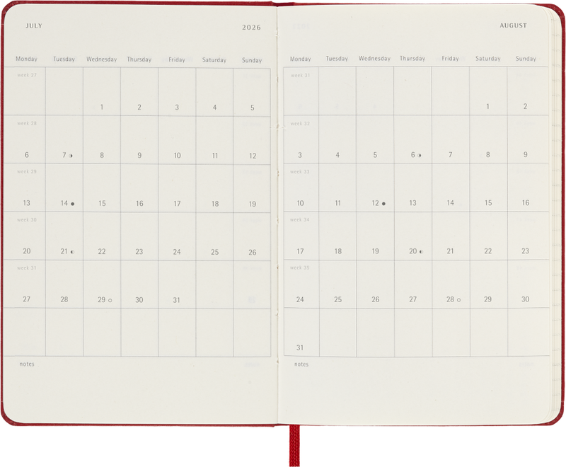 Agenda 12 Mesi Giornaliera Moleskine Pocket con Copertina Rigida Rosso 2026