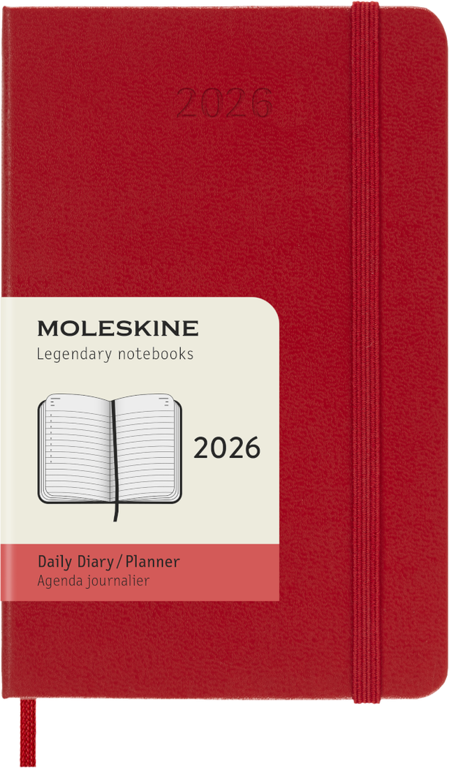 Agenda 12 Mesi Giornaliera Moleskine Pocket con Copertina Rigida Rosso 2026