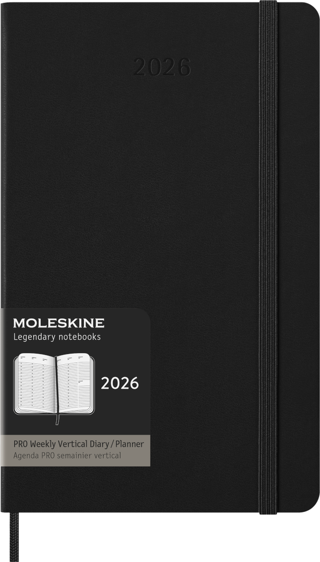 Agenda 12 Mesi Pro Settimanale Verticale Moleskine Large con Copertina Rigida Nero 2026