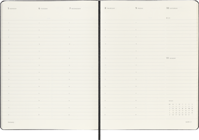 Agenda 12 Mesi Pro Settimanale Verticale Moleskine XL con Copertina Rigida Nero 2026