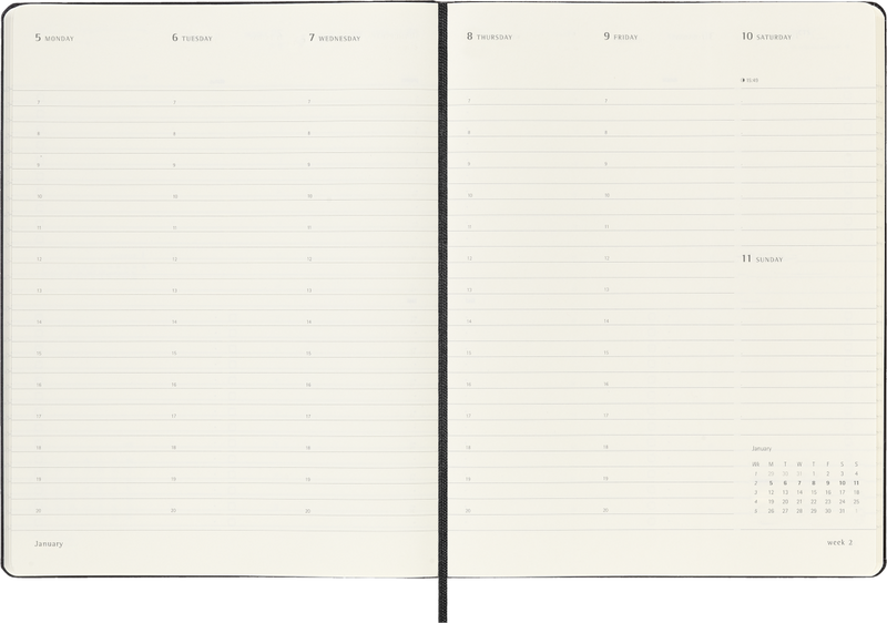 Agenda 12 Mesi Pro Settimanale Verticale Moleskine XL con Copertina Rigida Nero 2026