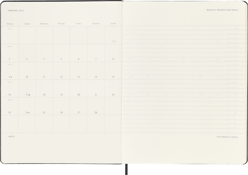 Agenda 12 Mesi Pro Settimanale Verticale Moleskine XL con Copertina Rigida Nero 2026