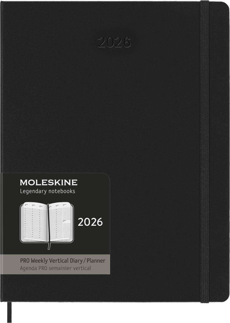 Agenda 12 Mesi Pro Settimanale Verticale Moleskine XL con Copertina Rigida Nero 2026
