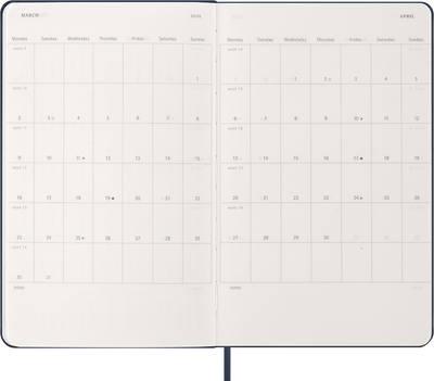 Agenda 12 Mesi Settimanale Moleskine Large con Copertina Rigida Blu Zaffiro 2026